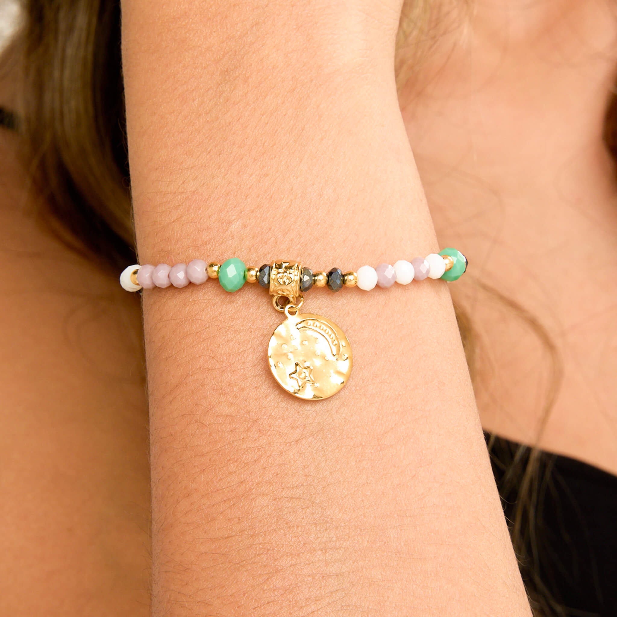 Pulsera Estrella y Luna Muranos Violetas Con Significado