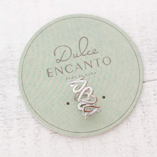 Anillo Corazones Grande Plateado Abierto