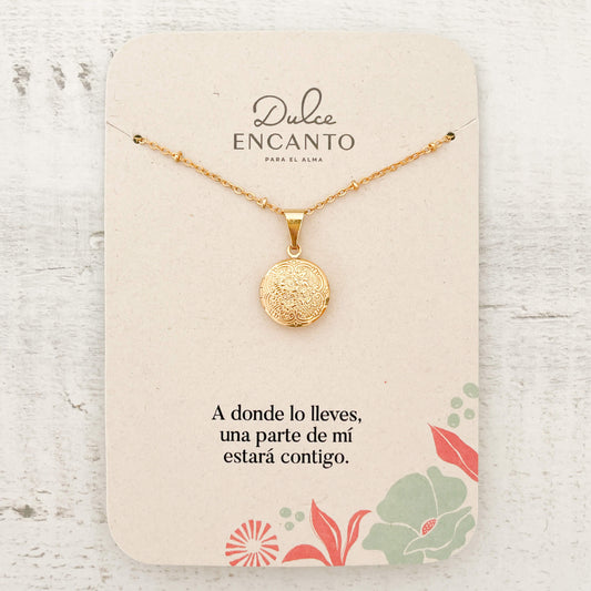 Cadena Relicario Redondo Mandala Mini Con Significado