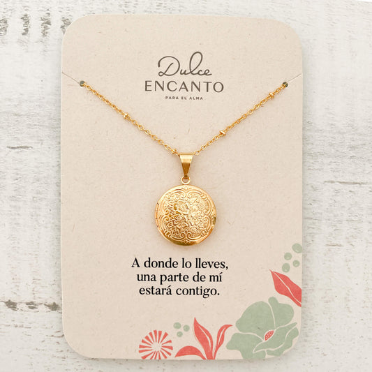 Cadena Relicario Redondo Mandala Pequeño Con Significado