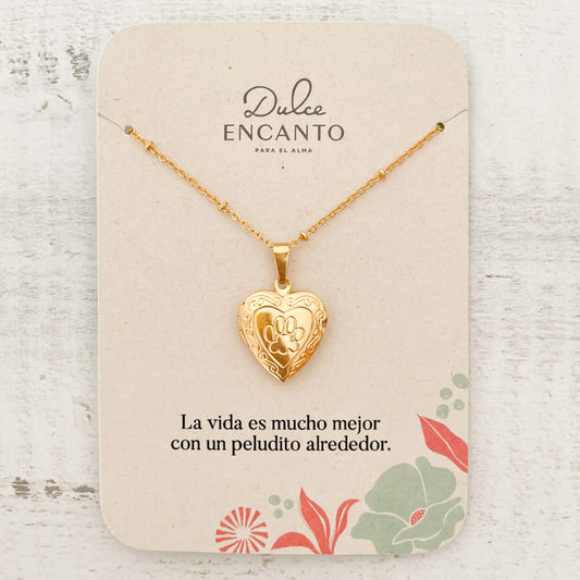 Cadena Relicario Corazón Huella Mascota con Significado