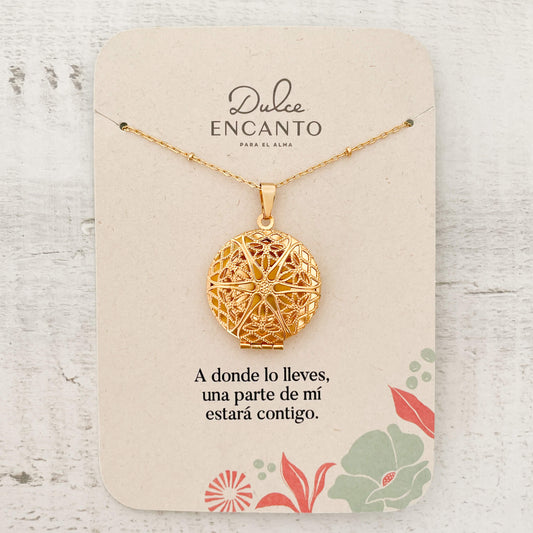 Cadena Larga Relicario Mandala Filigrana con Significado