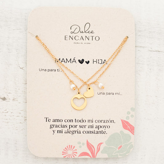 Cadenas Mamá e Hija Corazones Perla X2 Para Compartir