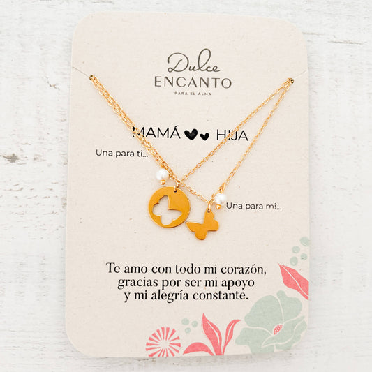 Cadenas Mamá e Hija Mariposas Perla X2 Para Compartir