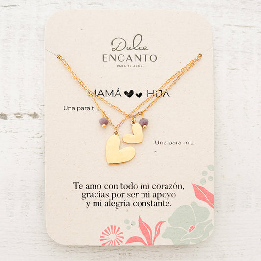 Cadenas Mamá e Hija Corazones Murano Violeta X2 Para Compartir