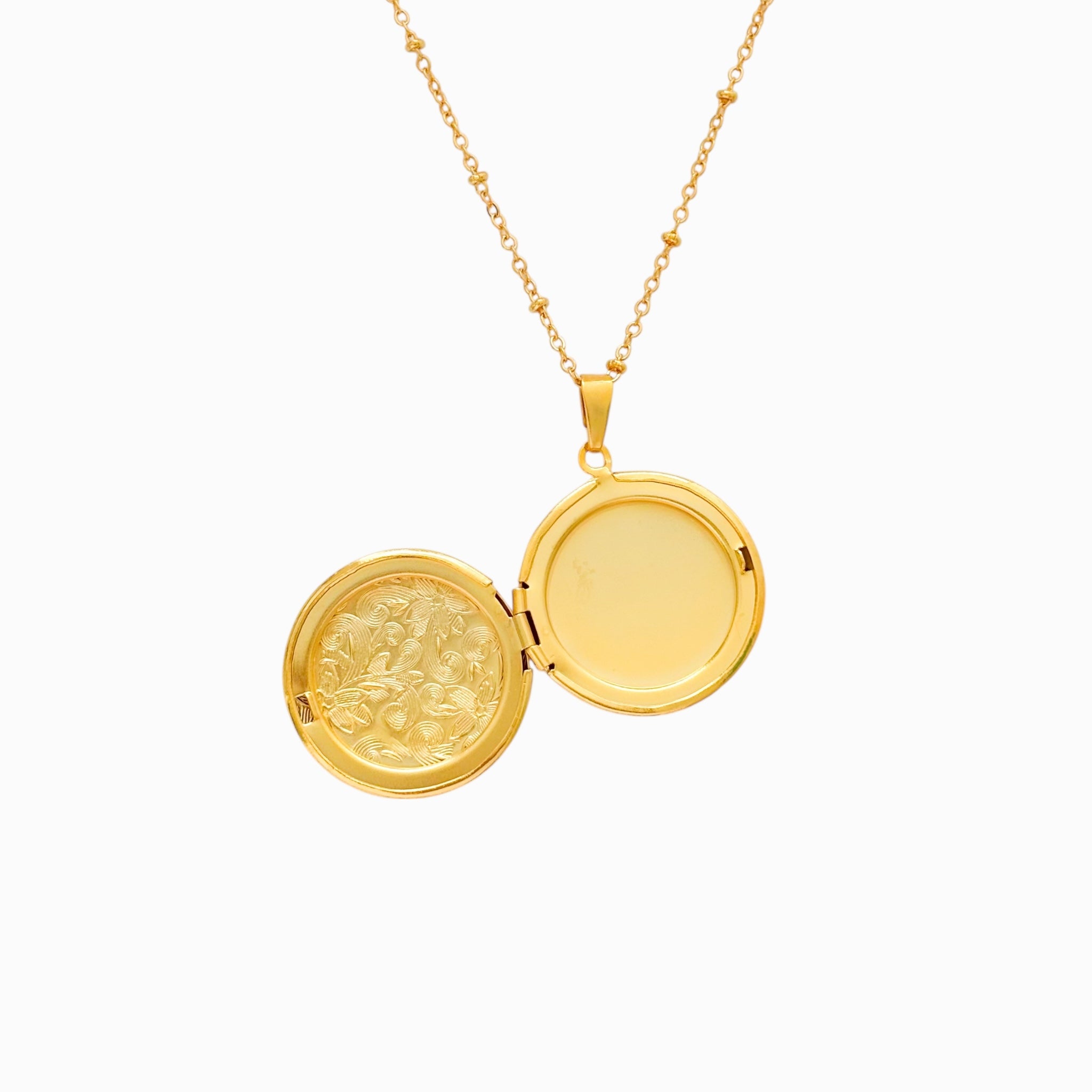Cadena Larga Relicario Redondo Trazos Florales