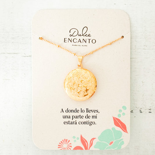 Cadena Larga Relicario Redondo Trazos Florales