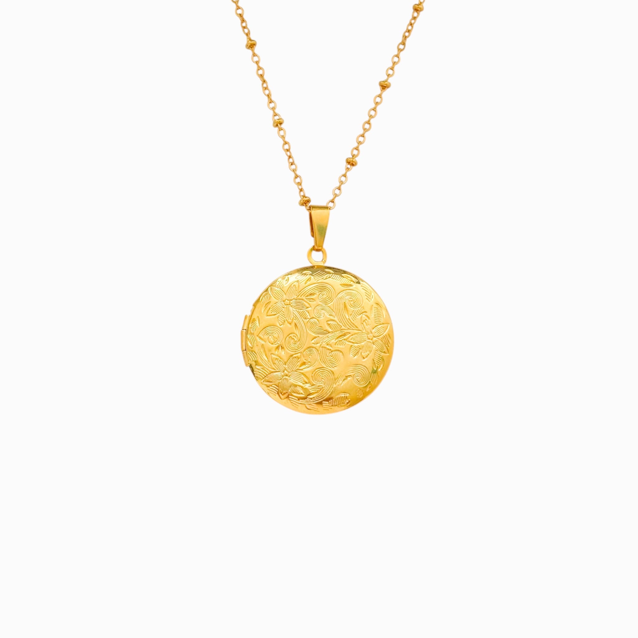 Cadena Larga Relicario Redondo Trazos Florales