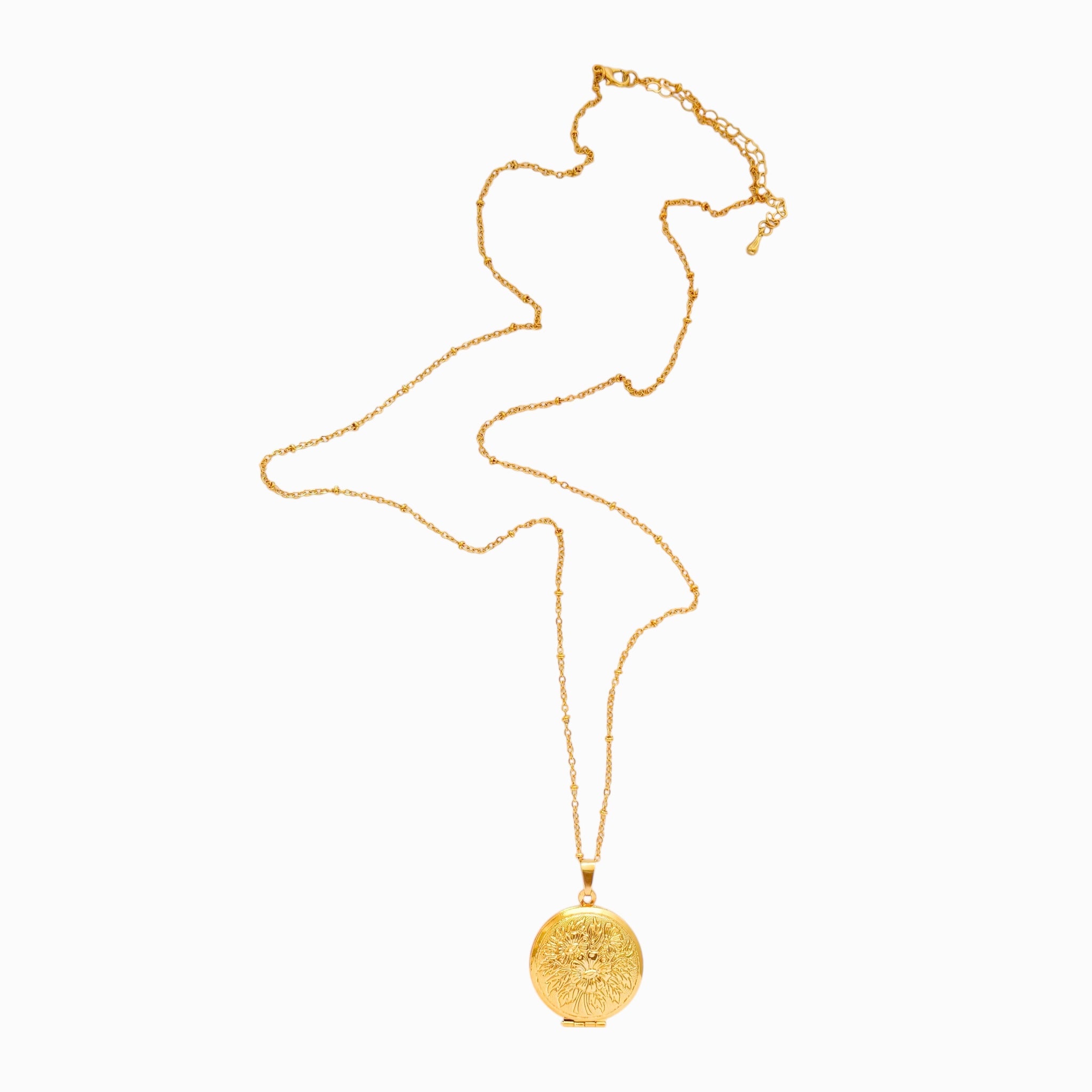 Cadena Larga Relicario Redondo Jardín Floral