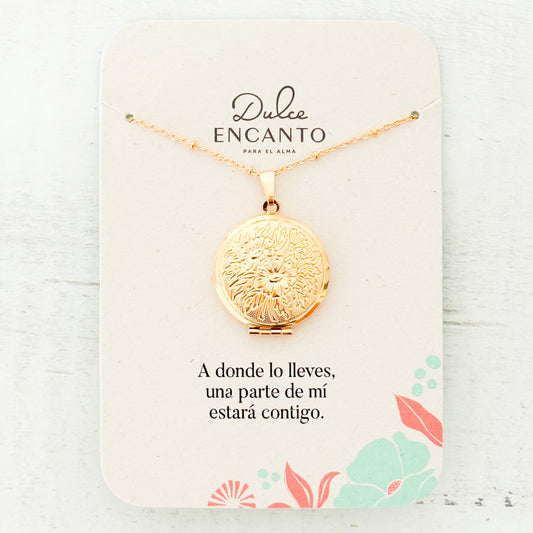 Cadena Larga Relicario Redondo Jardín Floral