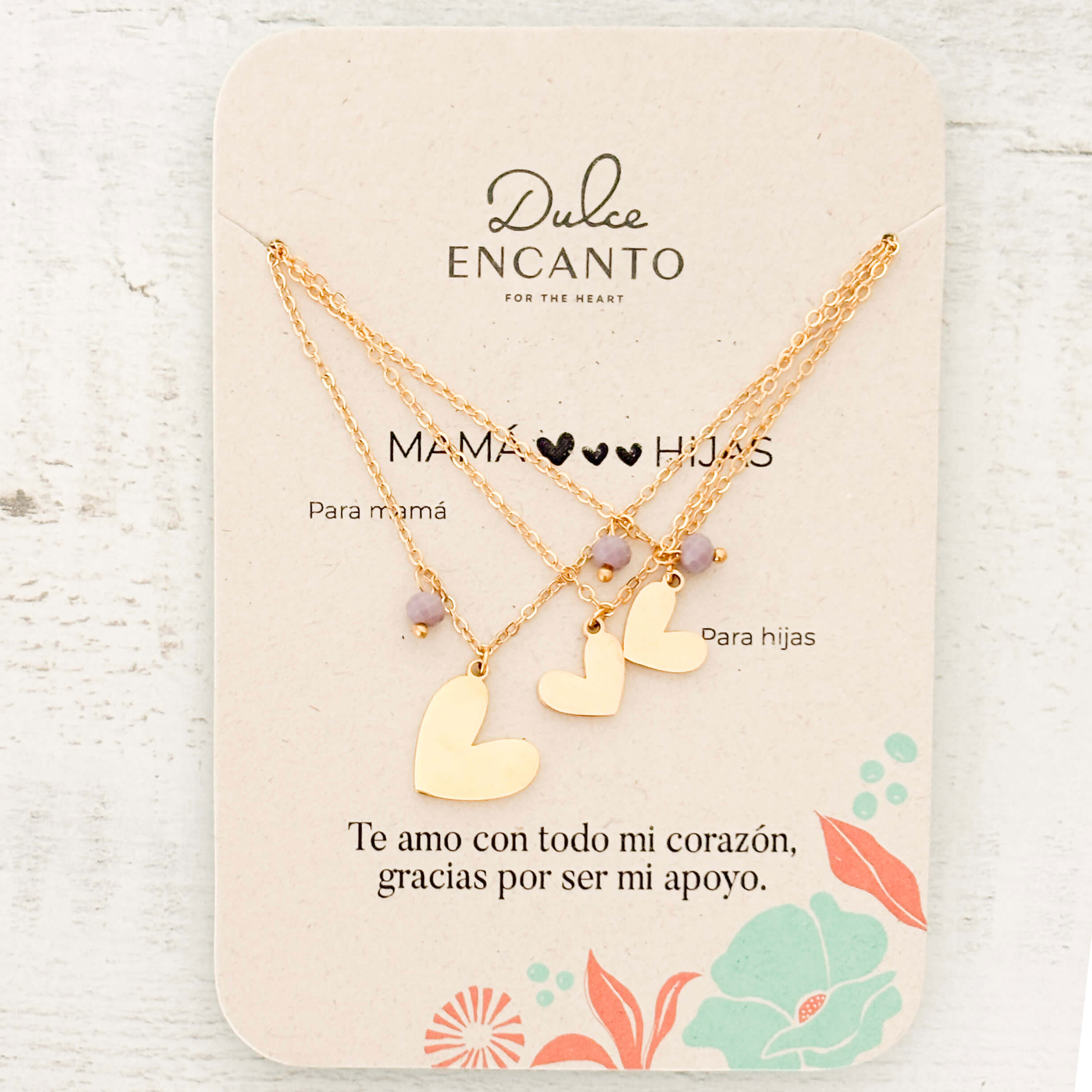 Cadenas Mamá e Hijas Corazones Murano Violeta x3 para Compartir