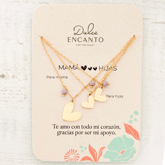 Cadenas Mamá e Hijas Corazones Murano Violeta x3 para Compartir