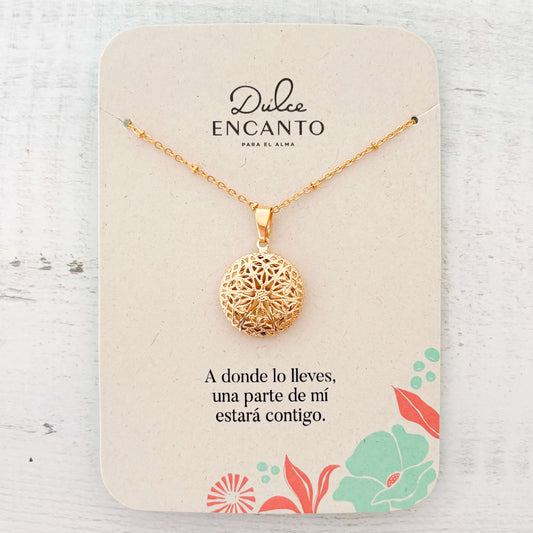 Cadena Relicario Redondo Mandala Filigrana
