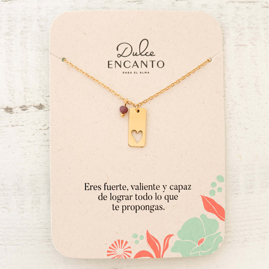 Cadena Placa CorazĂłn Calado Con Murano Violeta