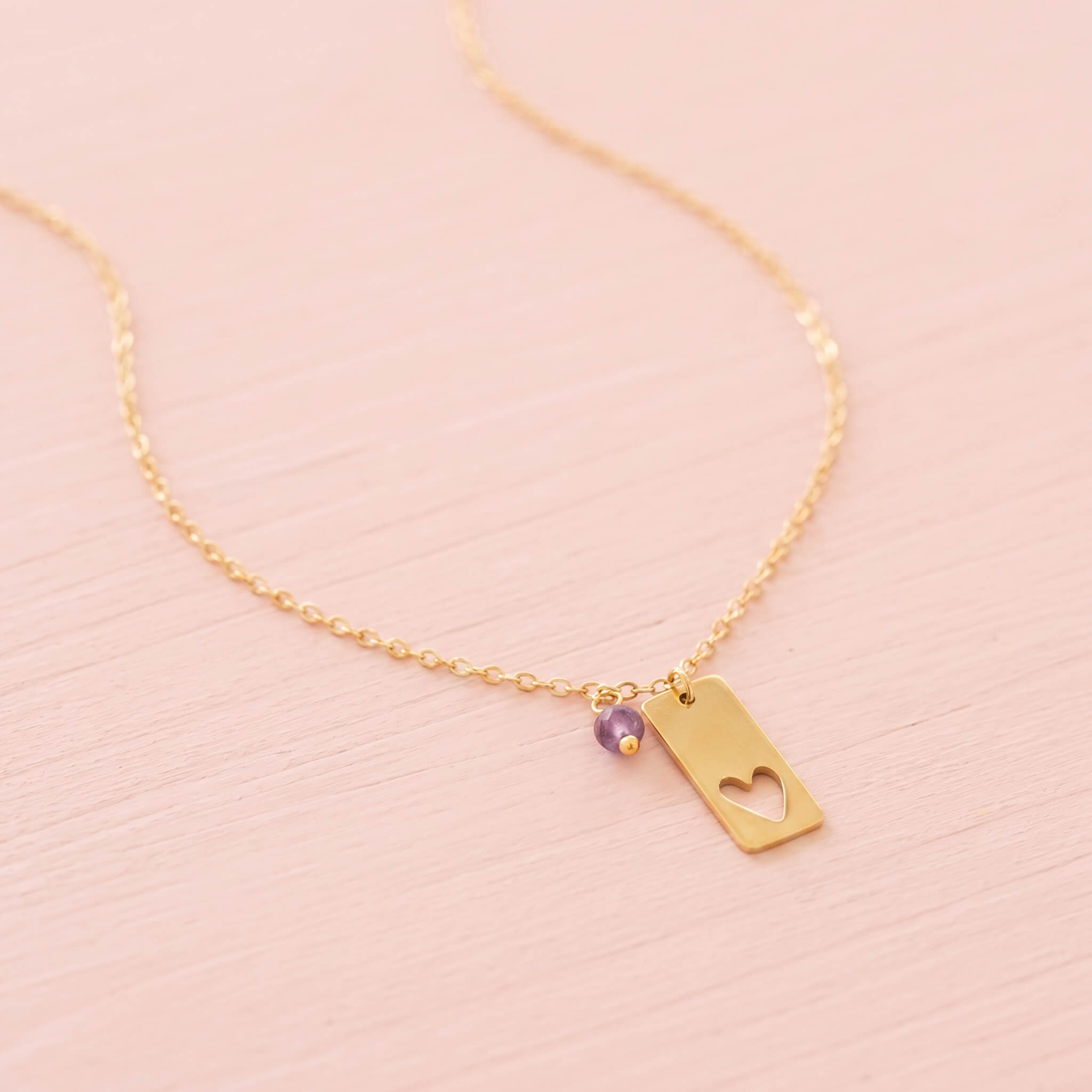 Cadena Placa Corazón Calado Con Murano Violeta