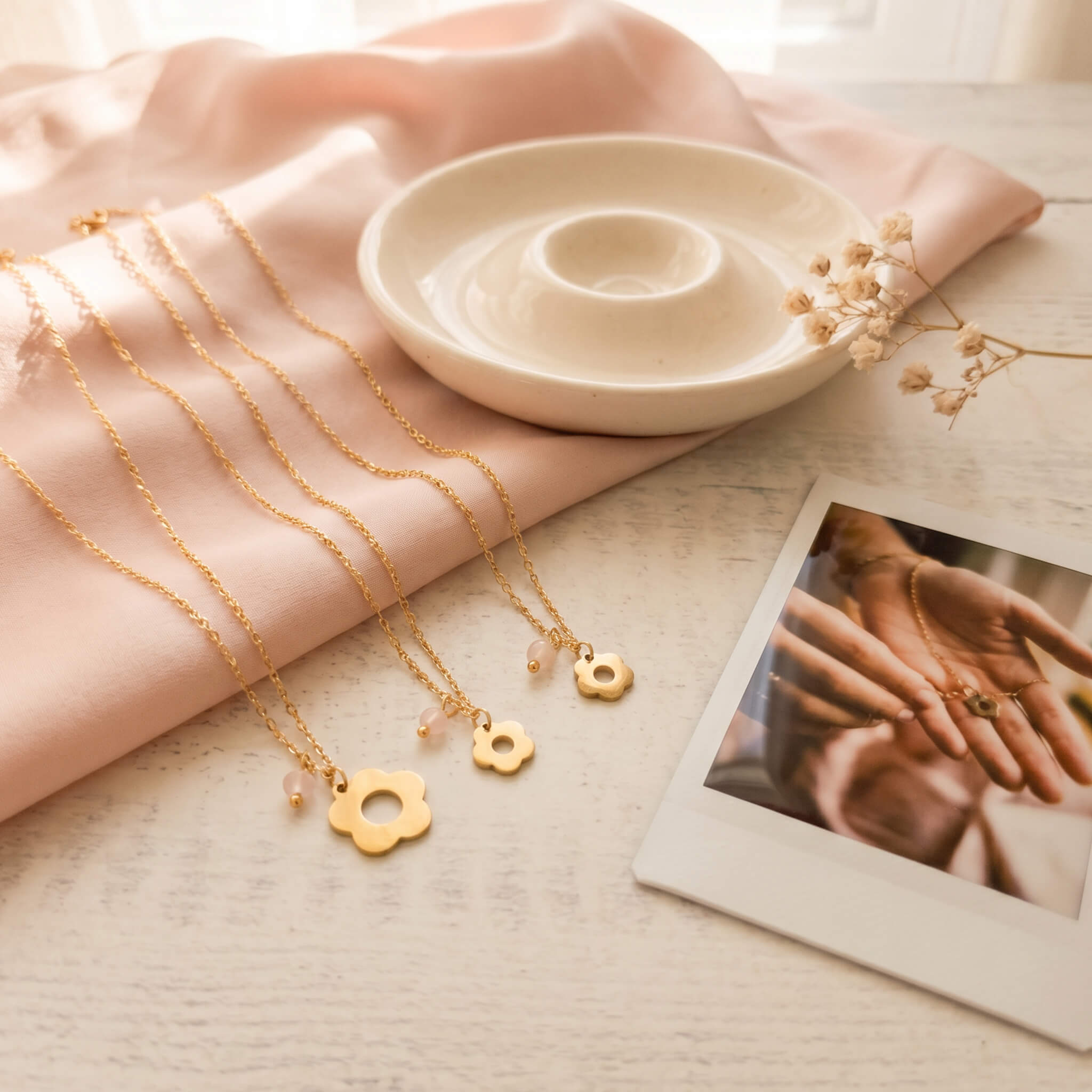 Cadenas Mamá e Hijas Flores Murano Rosado X3 Para Compartir