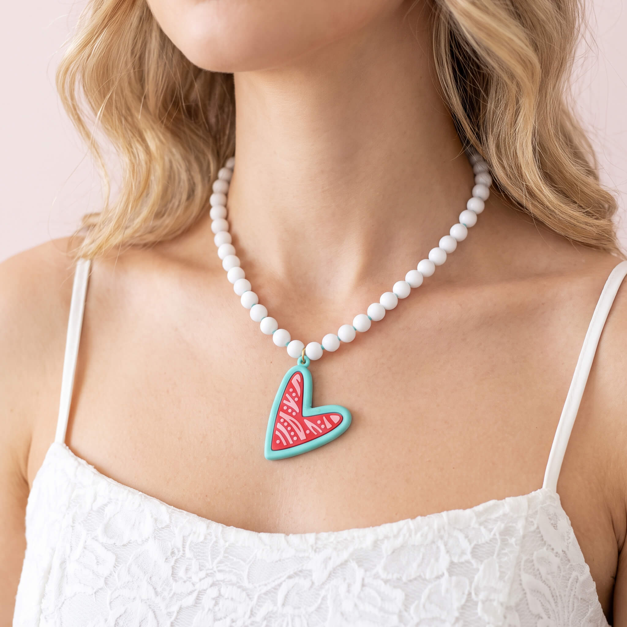 Collar Pepas Maxi Corazón Turquesa Rojo