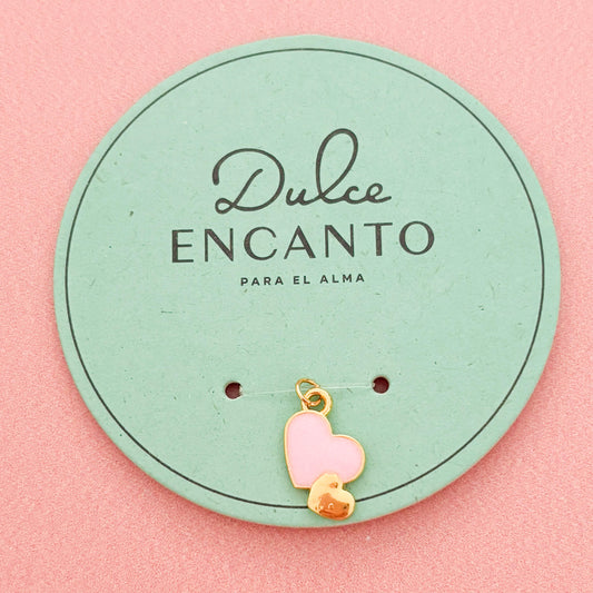 Dije Corazones Rosado Grande Dorado Pequeño
