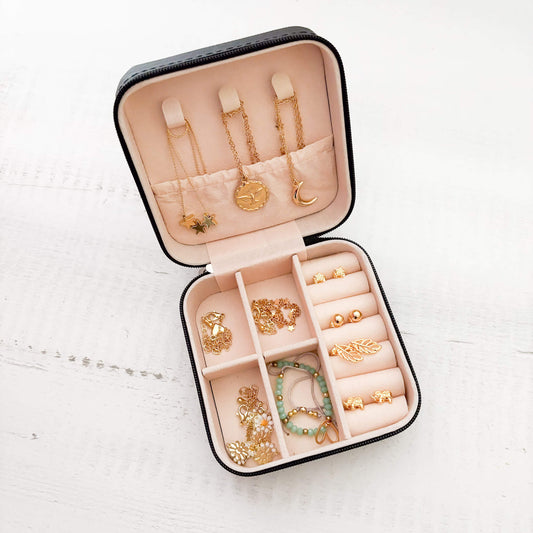 Joyero Organizador De Viaje Mini Negro Cuadrado