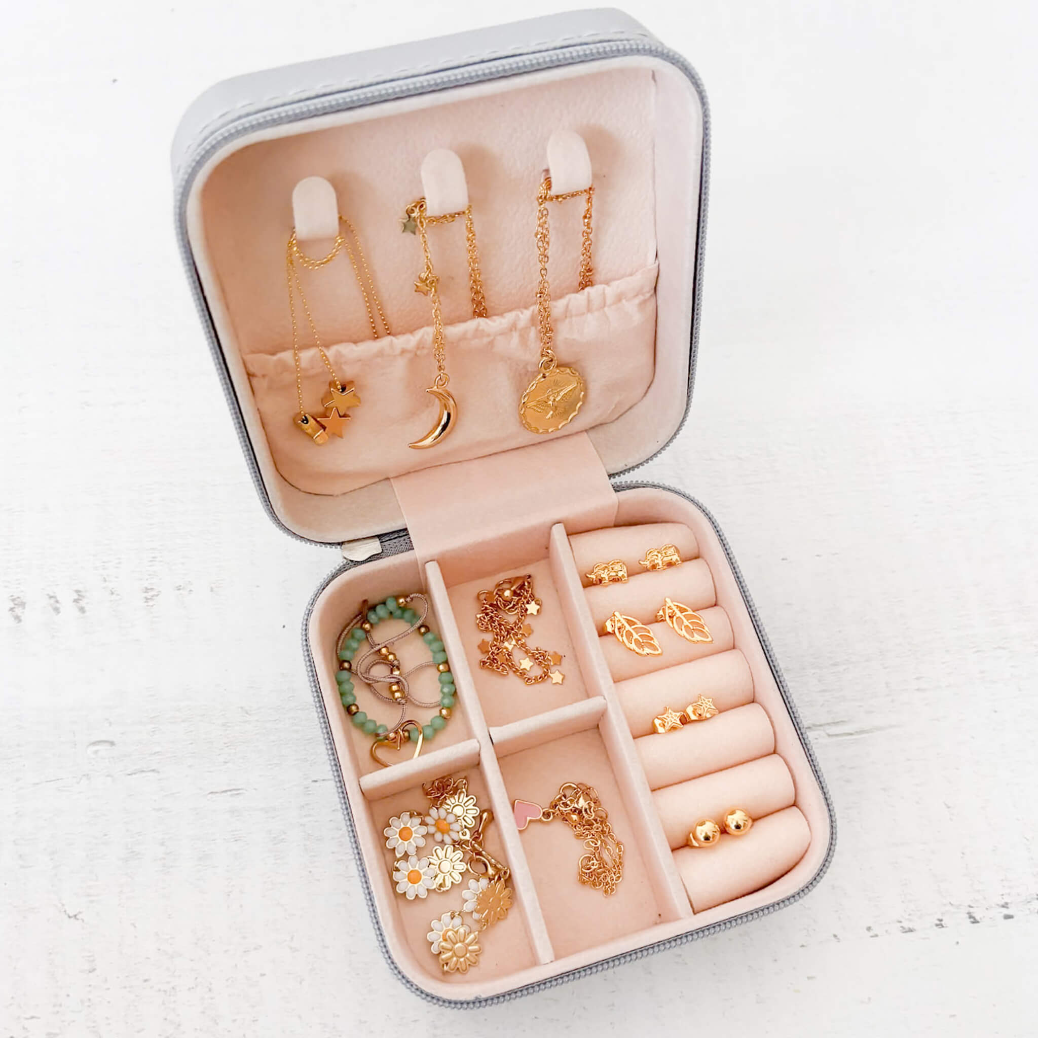 Joyero Organizador De Viaje Mini Gris Cuadrado