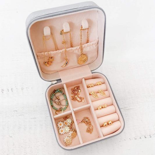 Joyero Organizador De Viaje Mini Gris Cuadrado