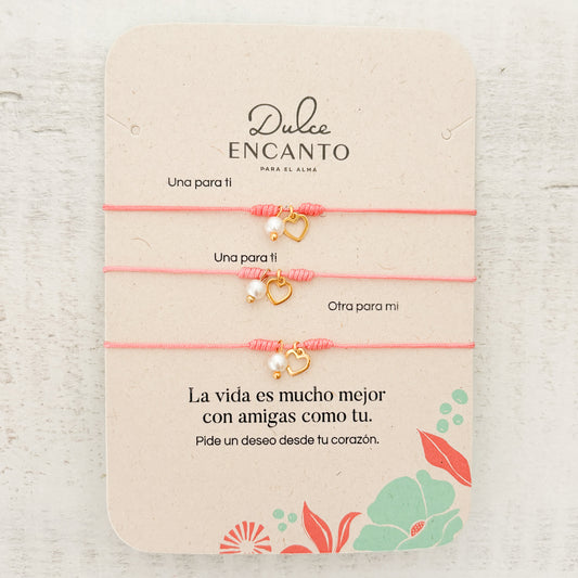 Pulseras Set De 3 Amigas Para Compartir Corazón