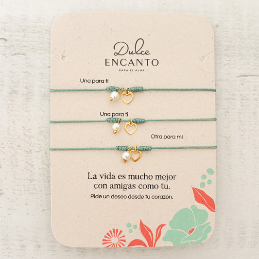 Pulseras Set De 3 Amigas Para Compartir Corazón