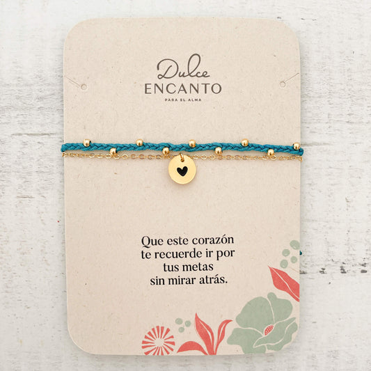 Pulsera Trenza Cadena Corazón Hilo Turquesa Con Significado