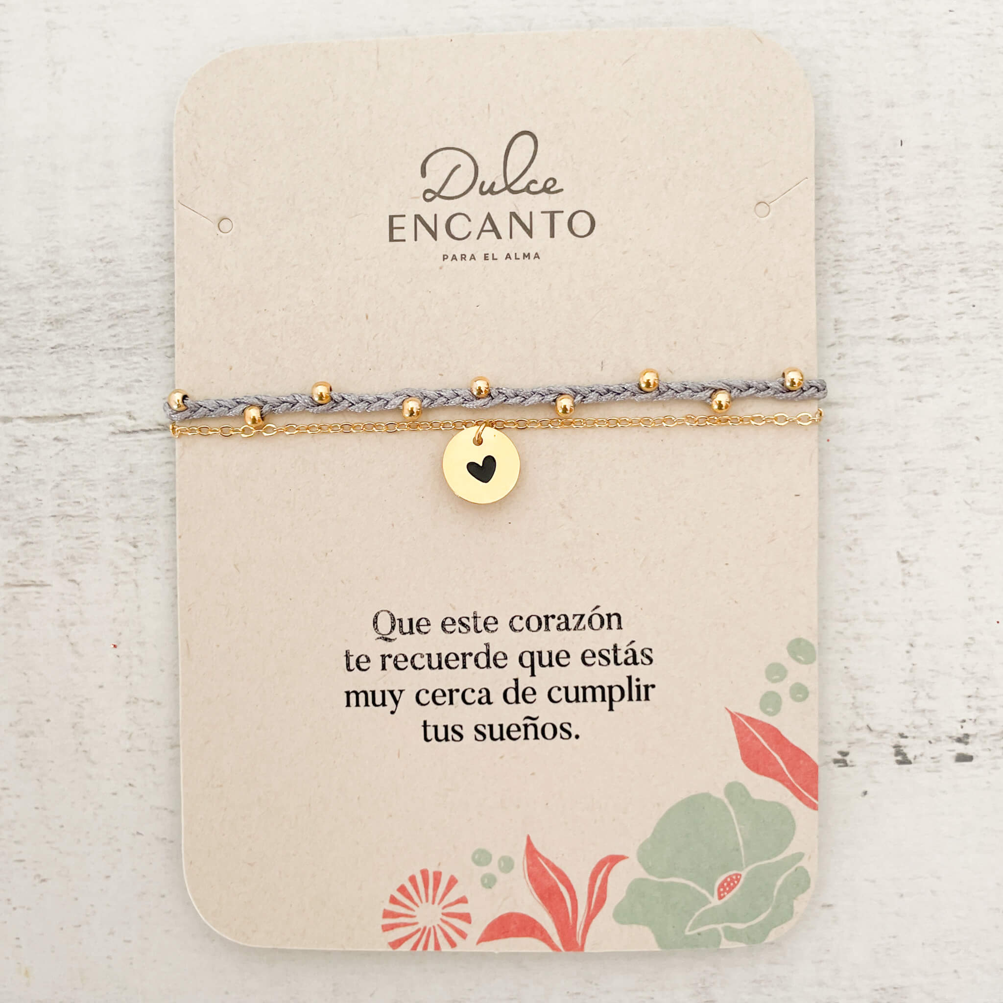 Pulsera Trenza Cadena Corazón Hilo Gris Con Significado