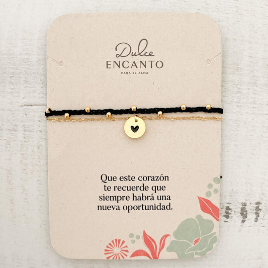 Pulsera Trenza Cadena Corazón Hilo Negro Con Significado