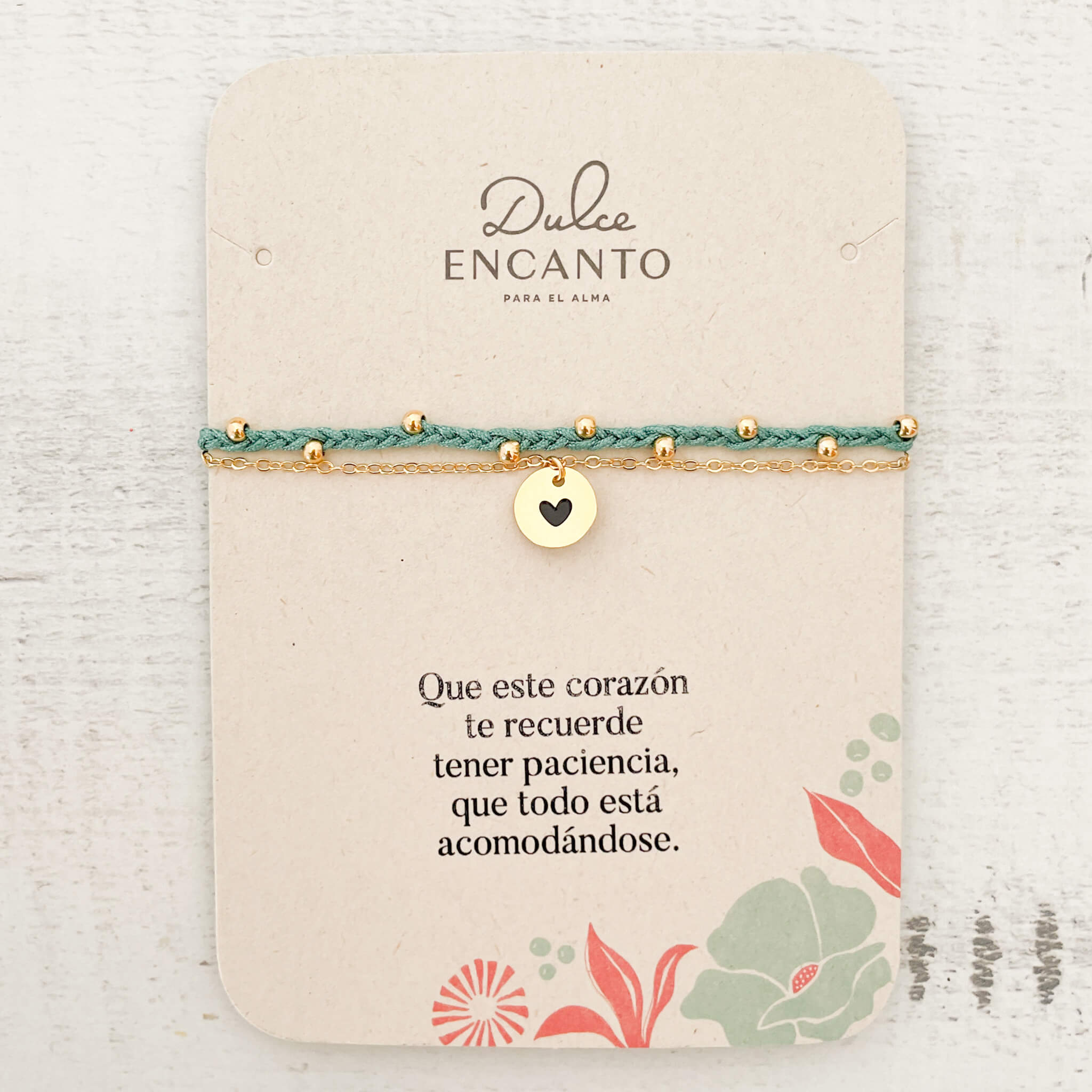 Pulsera Trenza Cadena Corazón Hilo Verde Con Significado