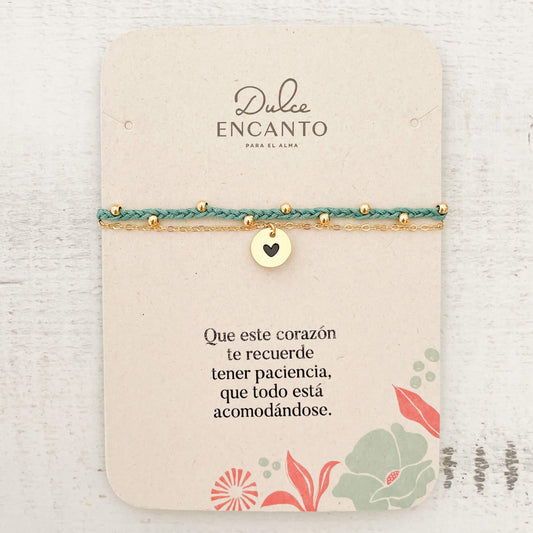 Pulsera Trenza Cadena Corazón Hilo Verde Con Significado