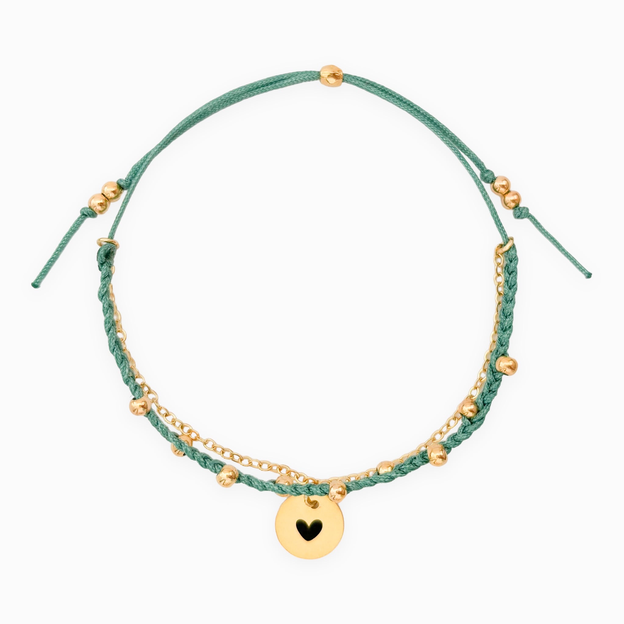 Pulsera Trenza Cadena Corazón Hilo Verde Con Significado