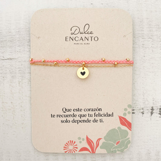 Pulsera Trenza Cadena Corazón Hilo Rosado Con Significado