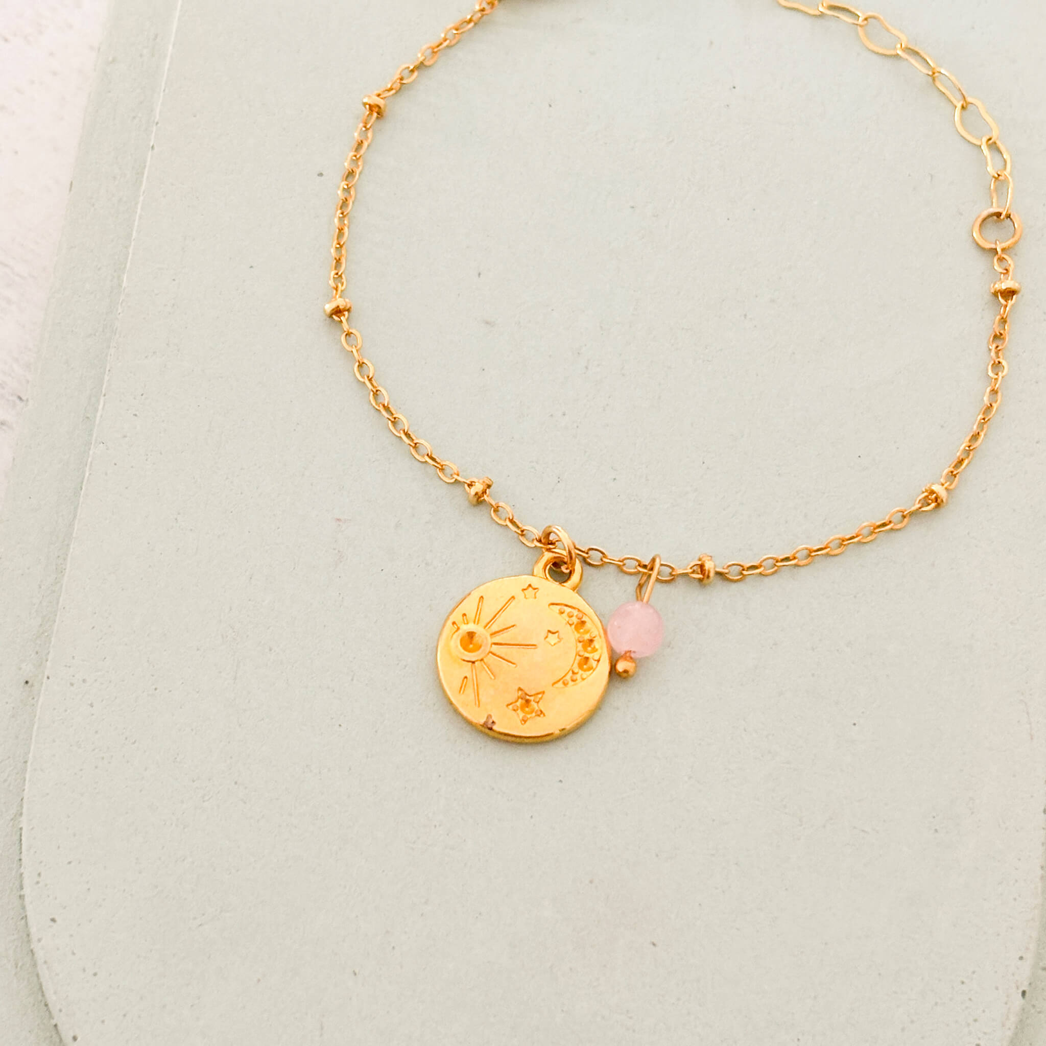 Pulsera Universo Cuarzo Rosado Broche Con Significado