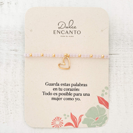 Pulsera Corazón Murano Rosados Ajustable Con Significado