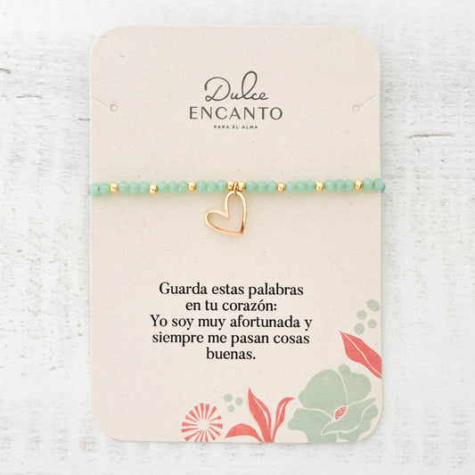 Pulsera Corazón Murano Verde Menta Ajustable Con Significado