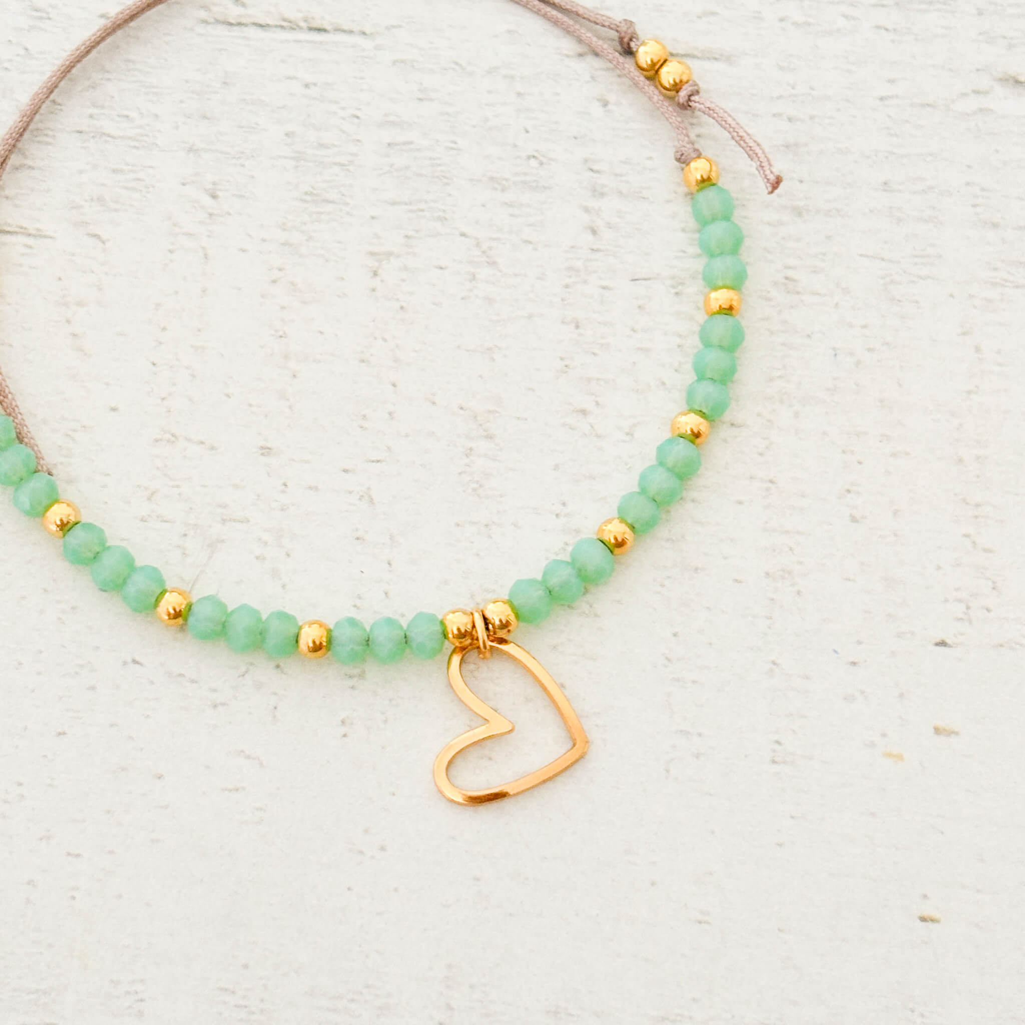 Pulsera Corazón Murano Verde Menta Ajustable Con Significado