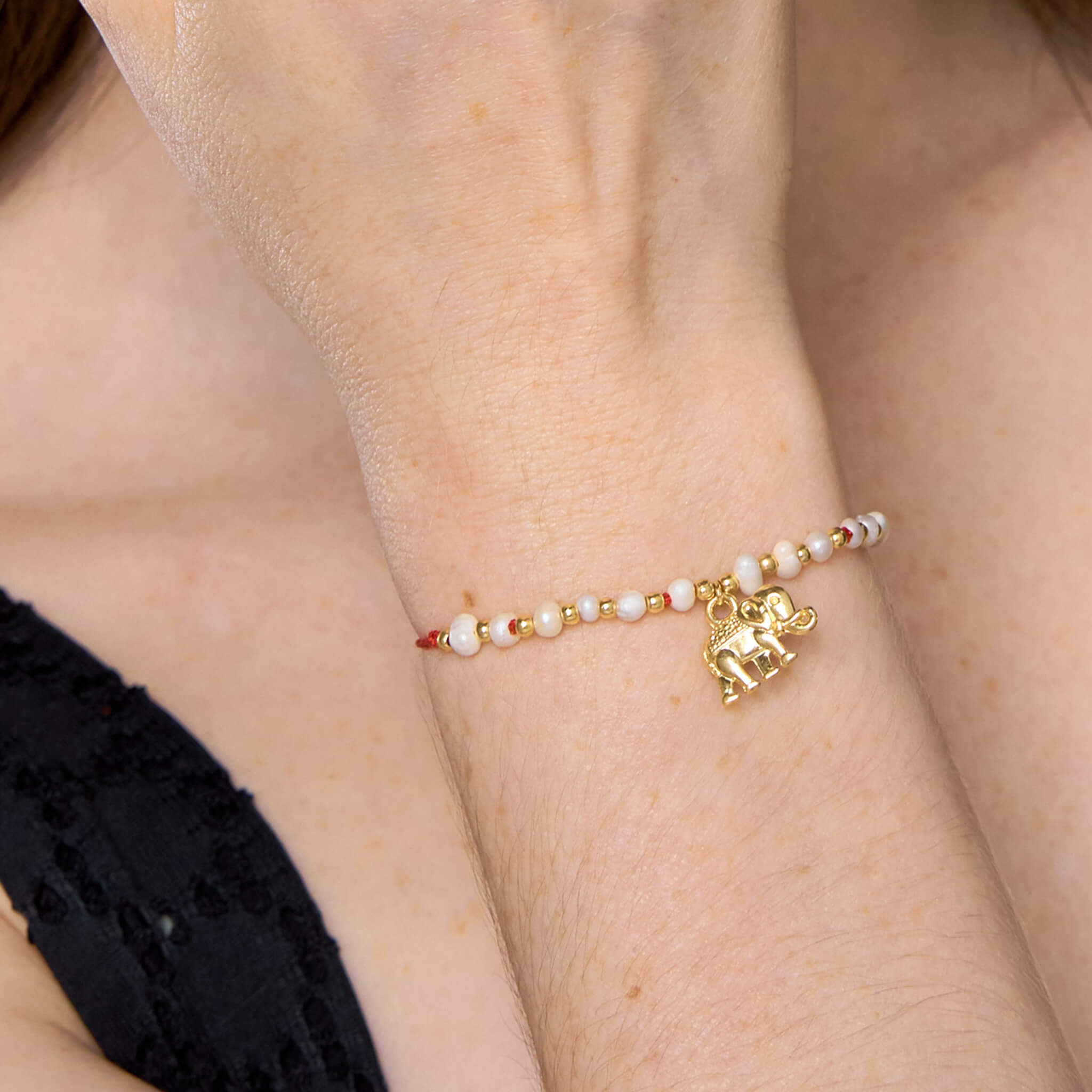 Pulsera Elefante Perlas De Agua Dulce Ajustable Con Significado