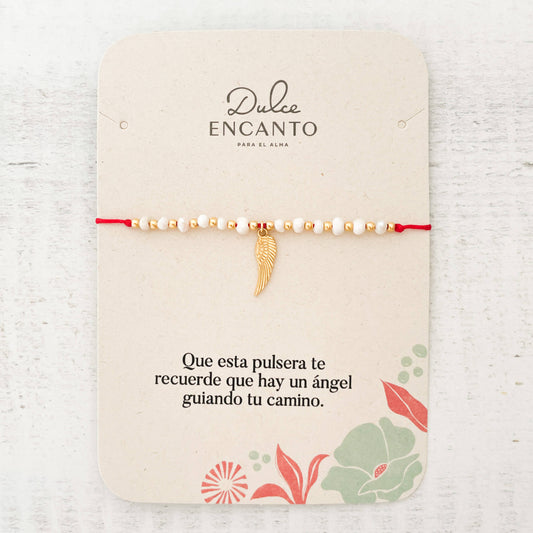 Pulsera Ala De Angel Perlas De Agua Dulce Ajustable Con Significado