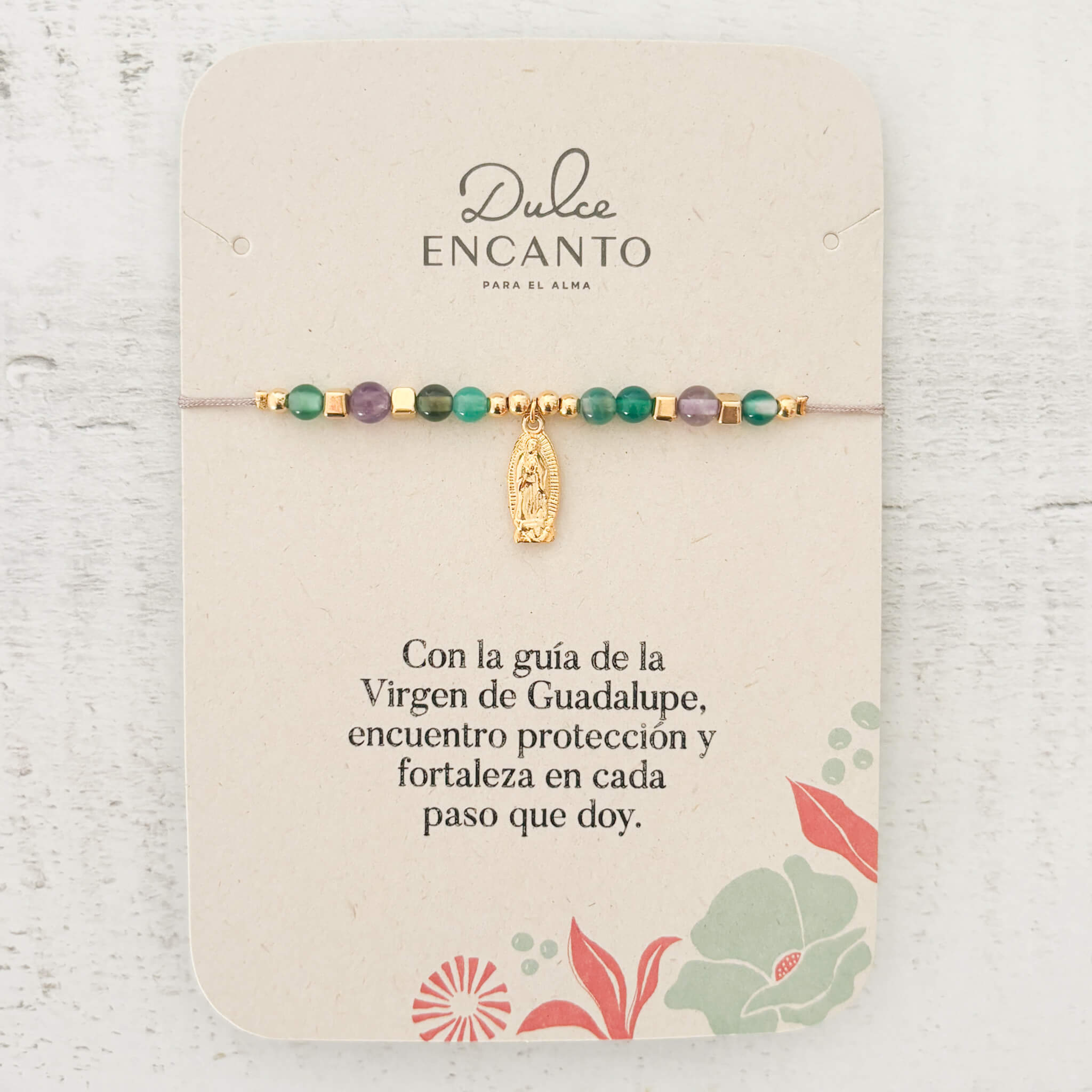 Pulsera Virgencita de Guadalupe Piedras Hilo Gris Con Significado