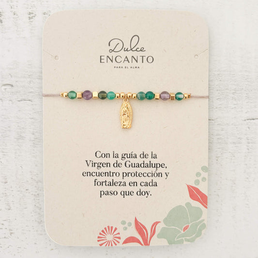 Pulsera Virgencita de Guadalupe Piedras Hilo Gris Con Significado