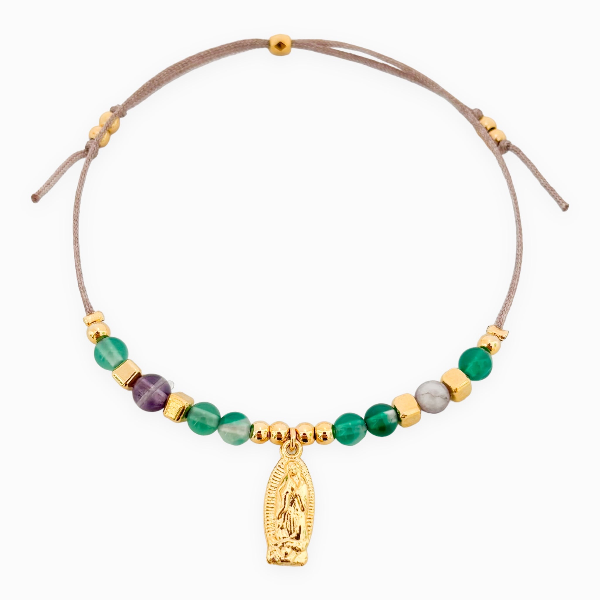Pulsera Virgencita de Guadalupe Piedras Hilo Gris Con Significado
