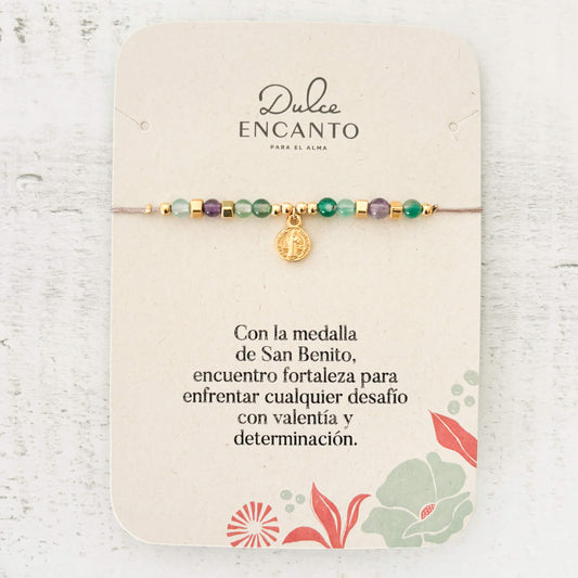 Pulsera San Benito Piedras Hilo Gris Con Significado