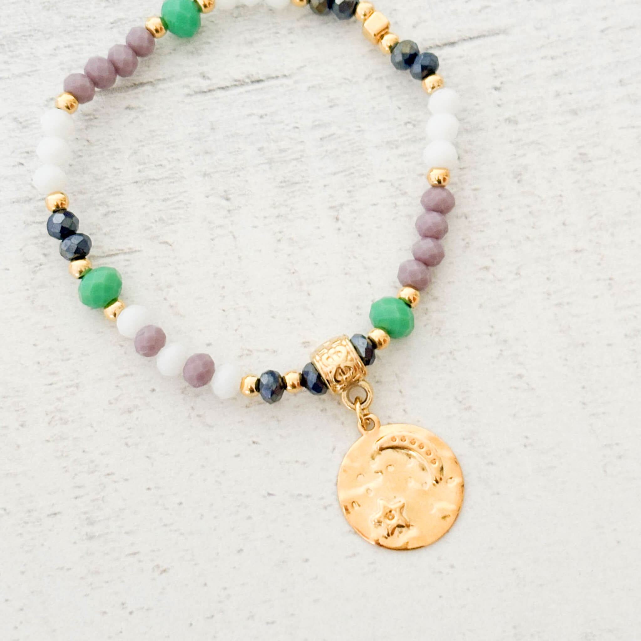 Pulsera Estrella y Luna Muranos Violetas Con Significado