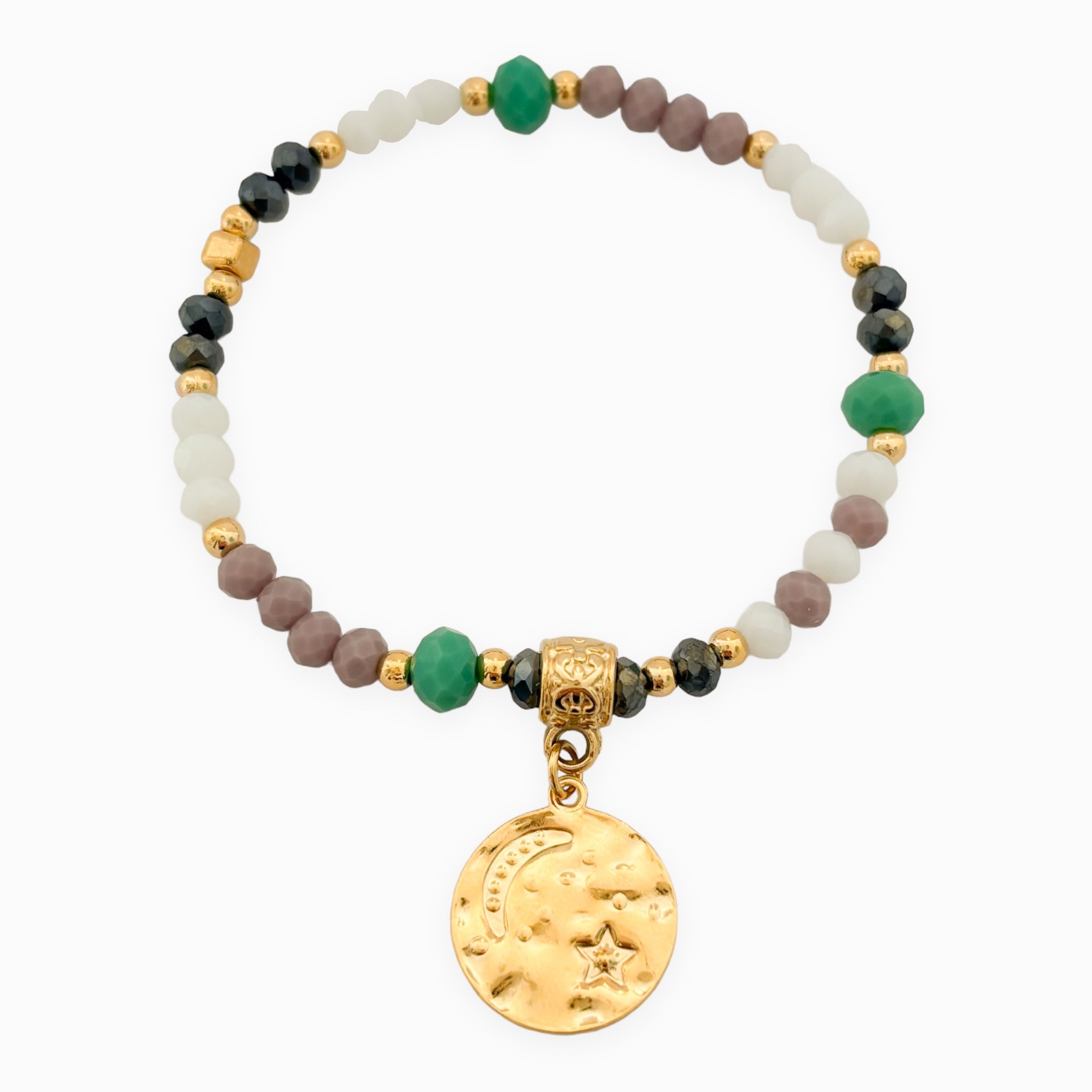 Pulsera Estrella y Luna Muranos Violetas Con Significado