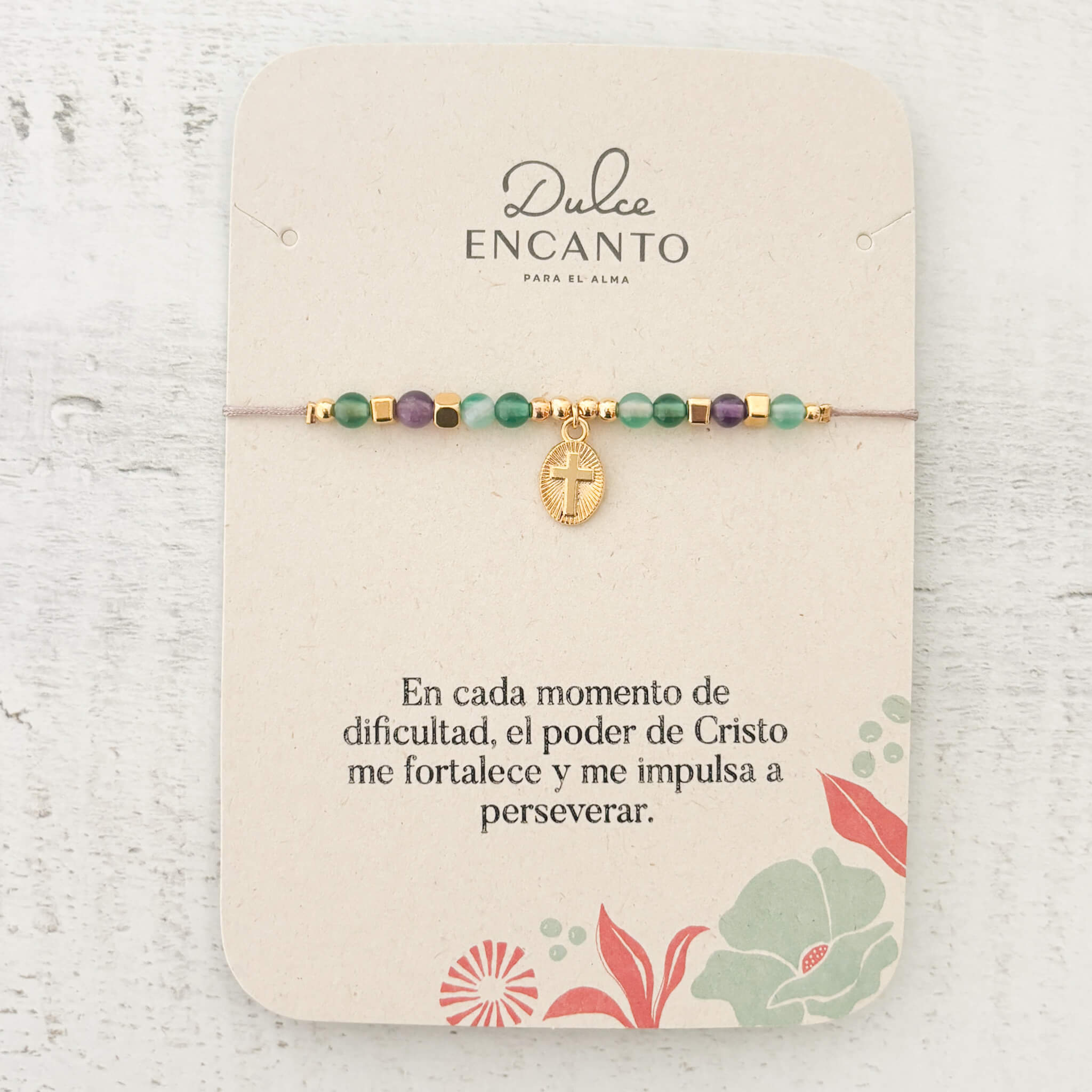 Pulsera Cruz Piedras Hilo Gris Con Significado