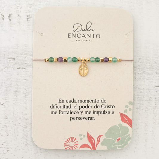 Pulsera Cruz Piedras Hilo Gris Con Significado