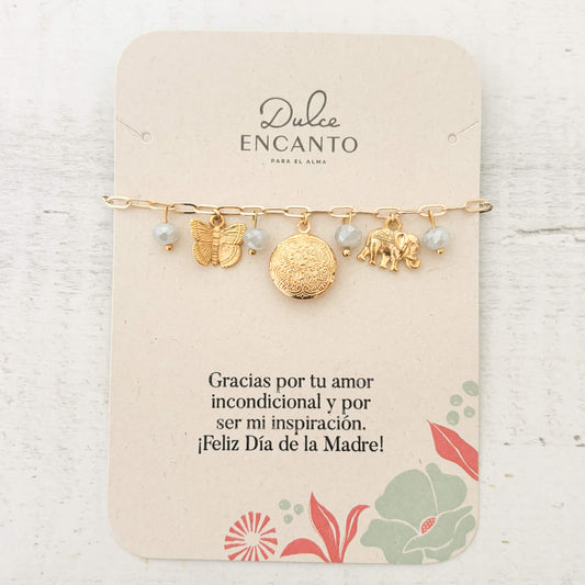 Pulsera Relicario Mariposa Elefante Redondo Mandala Mini