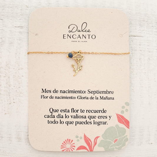 Pulsera Septiembre Flor Gloria de la Mañana de Nacimiento